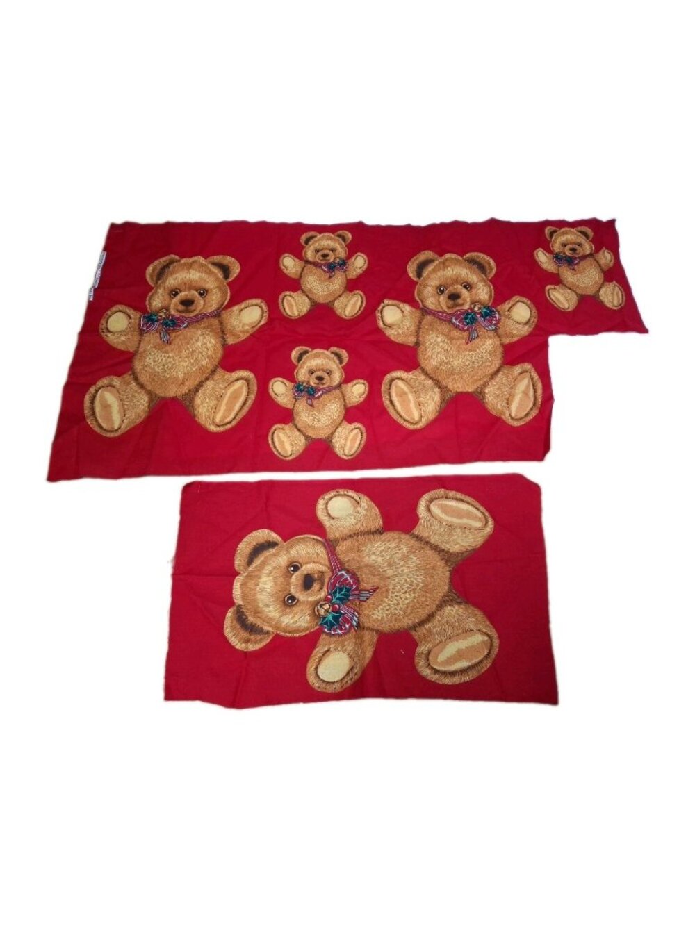 Fabric - Teddy Bear Appliqués Panel Multicolor Hallmark Wamsutta - Red Christmas